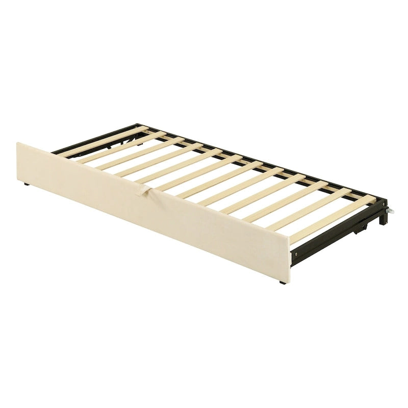 Lit de repos capitonné simple avec lit gigogne escamotable, Beige