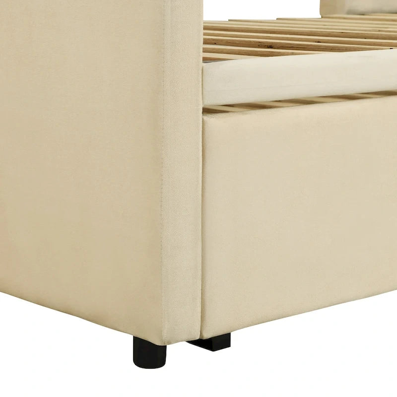 Lit de repos capitonné simple avec lit gigogne escamotable, Beige