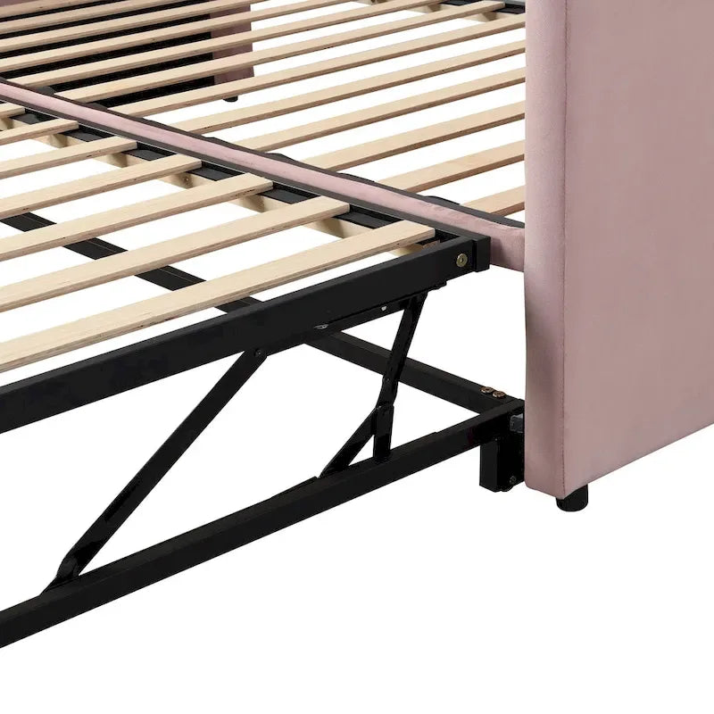 Lit de repos capitonné simple avec lit gigogne escamotable, Beige