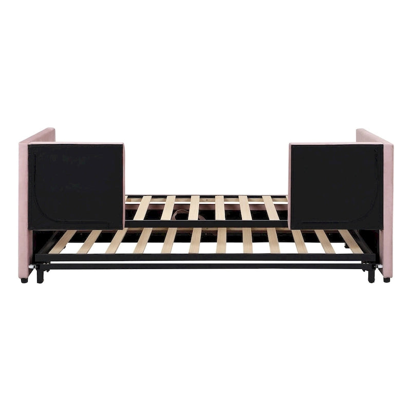 Lit de repos capitonné simple avec lit gigogne escamotable, Beige