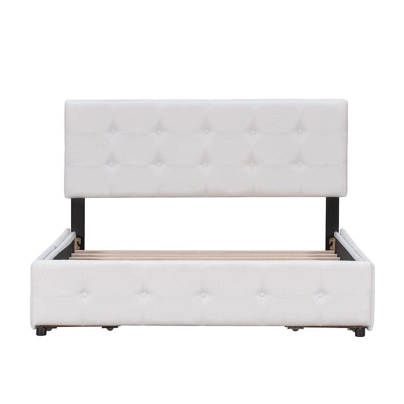 Lit plateforme rembourré avec tête de lit classique et 4 tiroirs, aucun sommier tapissier requis, tissu en lin