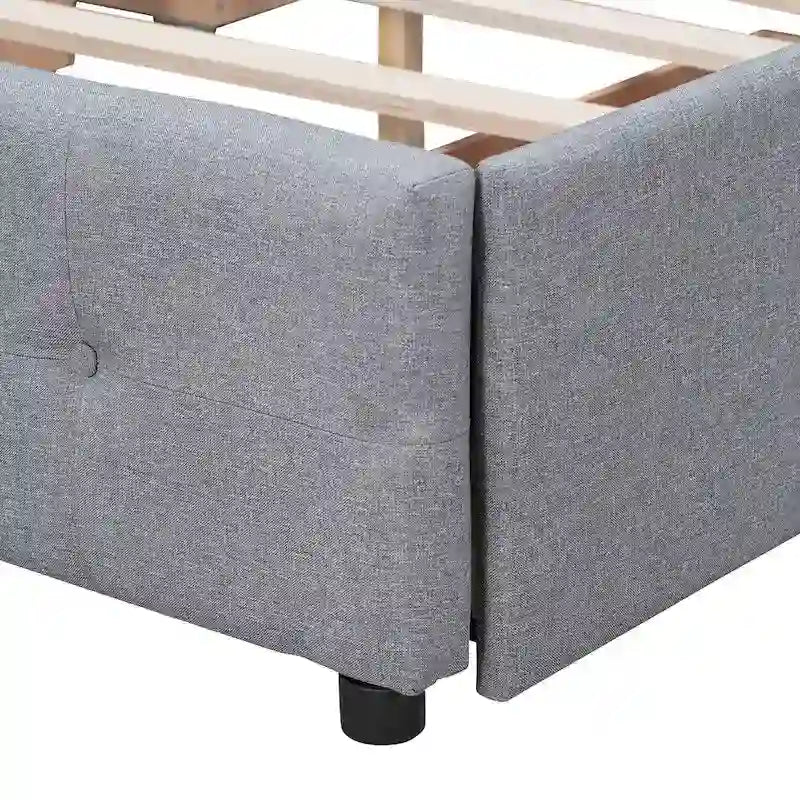 Lit plateforme rembourré avec tête de lit classique et 4 tiroirs, aucun sommier tapissier requis, tissu en lin