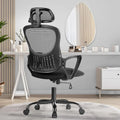 Chaise de bureau ergonomique, chaise d'ordinateur confortable en maille à dossier haut avec accoudoirs fixes et appuie-tête réglable, chaise pivotante à roulettes