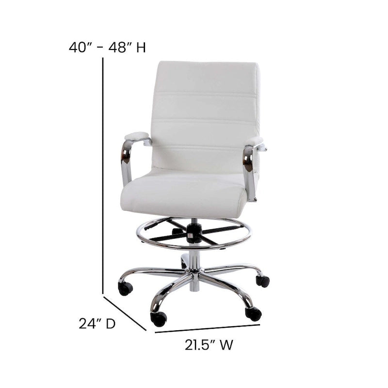 Chaise de dessin en LeatherSoft à dossier moyen avec anneau repose-pieds réglable et base chromée