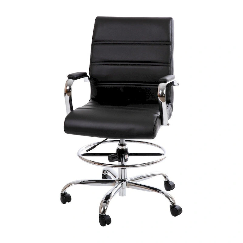 Chaise de dessin en LeatherSoft à dossier moyen avec anneau repose-pieds réglable et base chromée