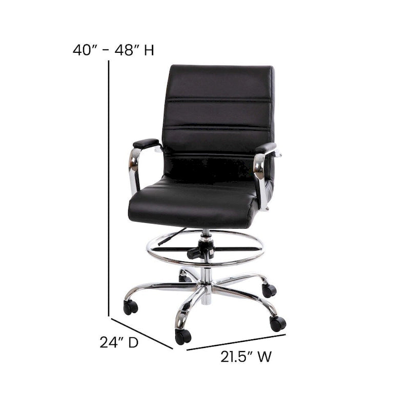 Chaise de dessin en LeatherSoft à dossier moyen avec anneau repose-pieds réglable et base chromée