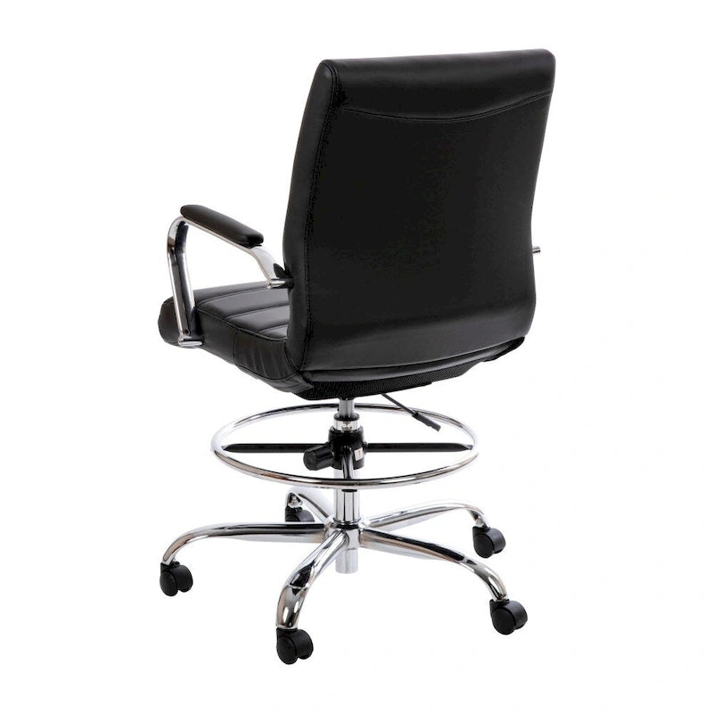 Chaise de dessin en LeatherSoft à dossier moyen avec anneau repose-pieds réglable et base chromée