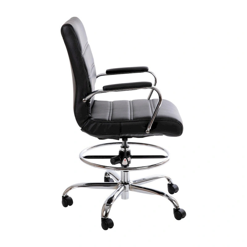 Chaise de dessin en LeatherSoft à dossier moyen avec anneau repose-pieds réglable et base chromée