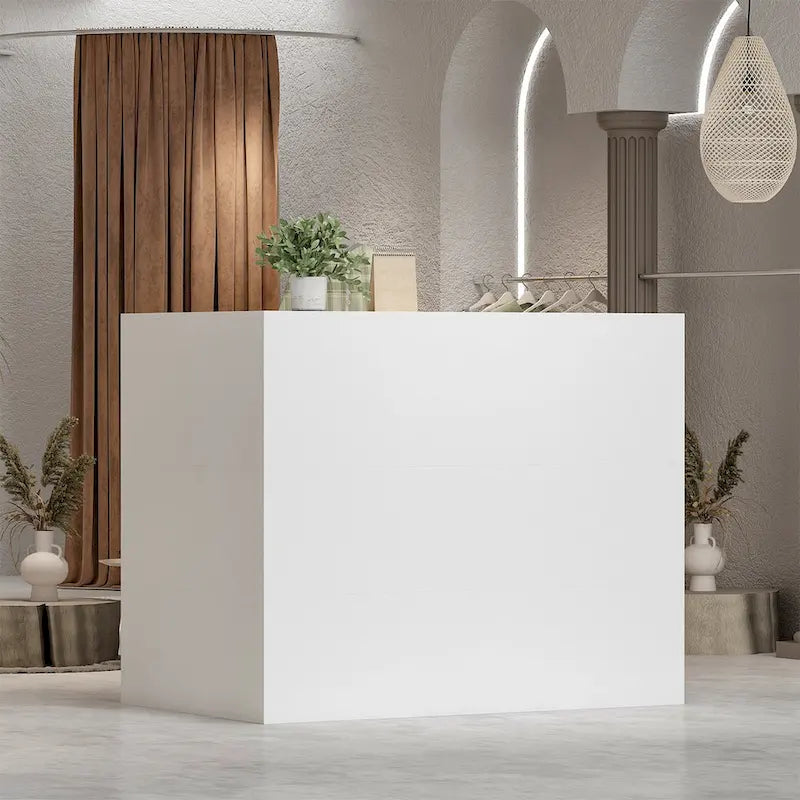 Table de comptoir de réception moderne en forme de L blanche par Timechee