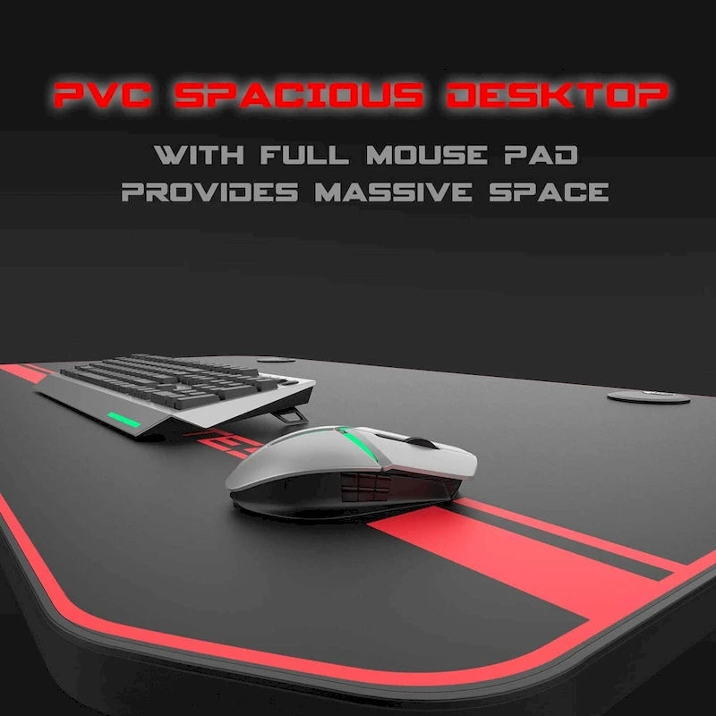Bureau de jeu ergonomique BOSSIN en forme de T avec tapis de souris pleine surface, support de manette, porte-gobelet et crochet pour casque