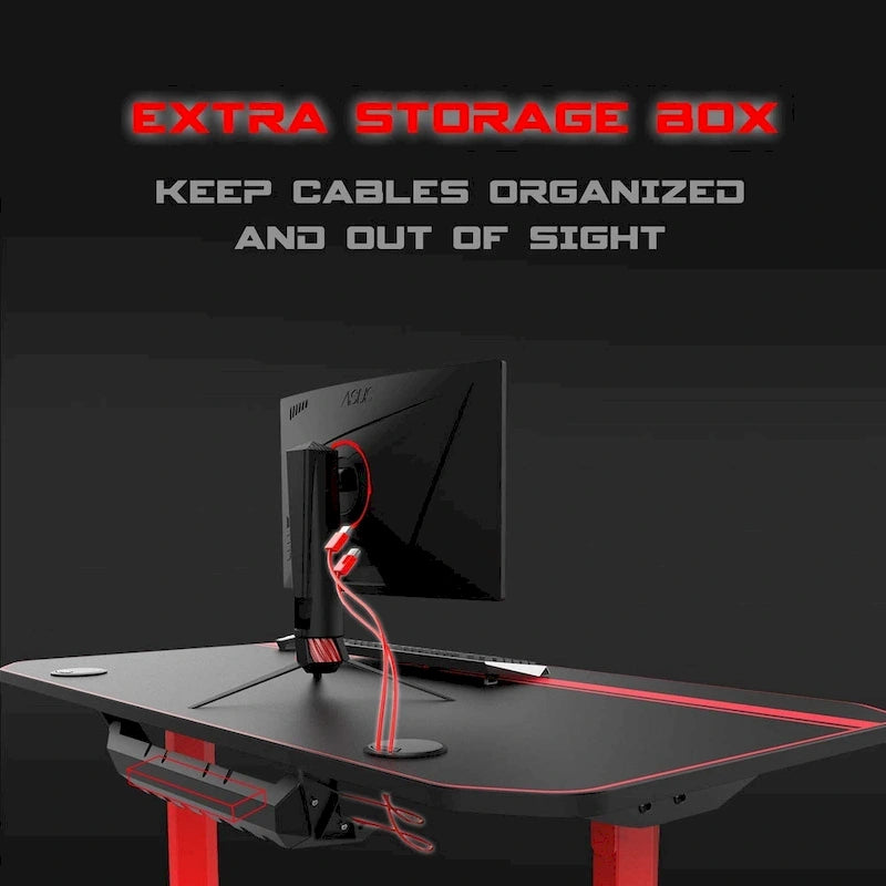 Bureau de jeu ergonomique BOSSIN en forme de T avec tapis de souris pleine surface, support de manette, porte-gobelet et crochet pour casque