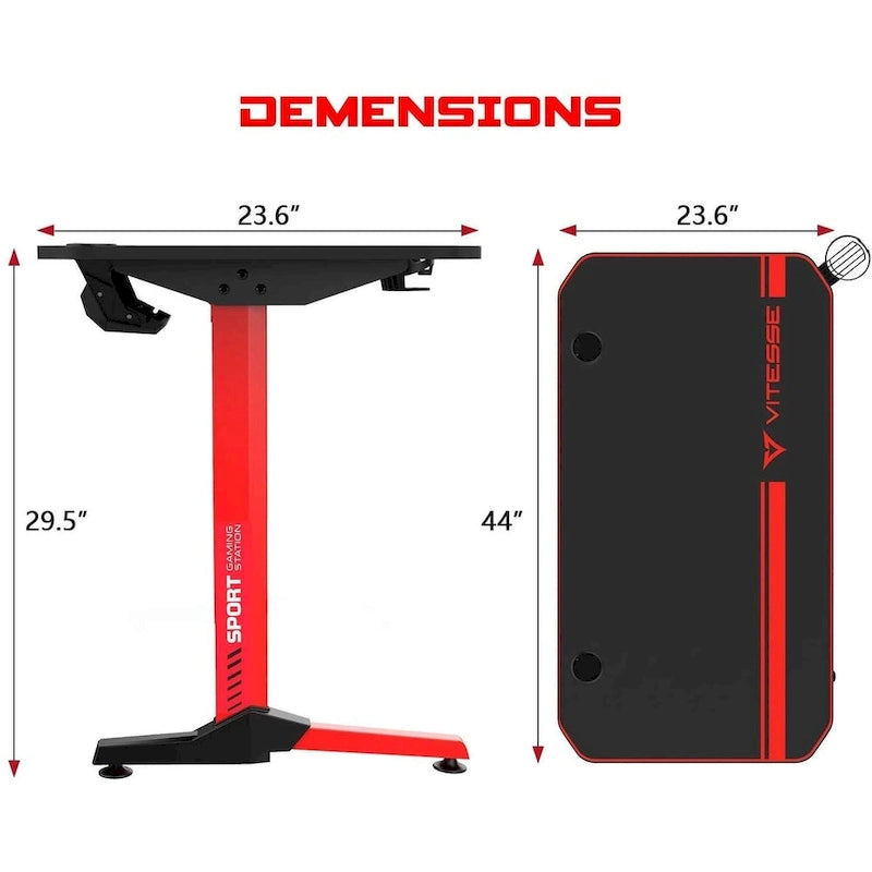 Bureau de jeu ergonomique BOSSIN en forme de T avec tapis de souris pleine surface, support de manette, porte-gobelet et crochet pour casque