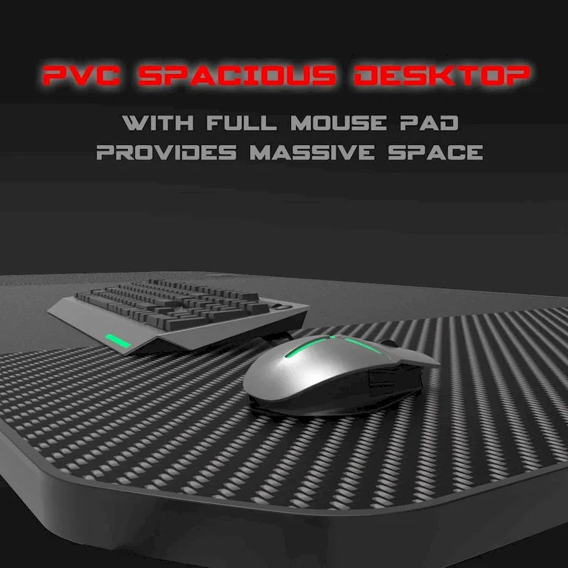 Bureau de jeu ergonomique BOSSIN en forme de T avec tapis de souris pleine surface, support de manette, porte-gobelet et crochet pour casque
