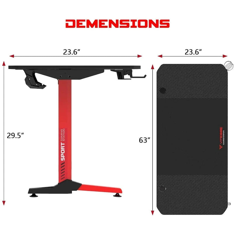 Bureau de jeu ergonomique BOSSIN en forme de T avec tapis de souris pleine surface, support de manette, porte-gobelet et crochet pour casque