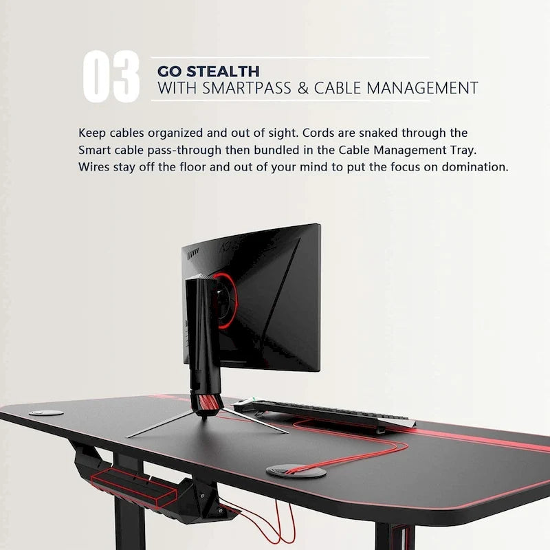 Bureau de jeu ergonomique BOSSIN en forme de T avec tapis de souris pleine surface, support de manette, porte-gobelet et crochet pour casque