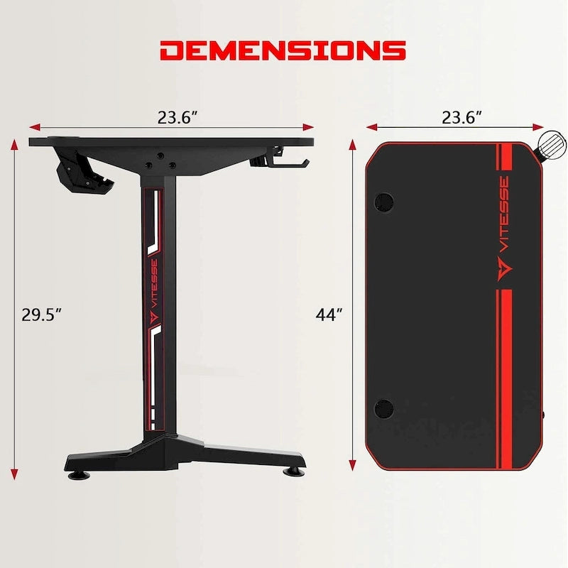 Bureau de jeu ergonomique BOSSIN en forme de T avec tapis de souris pleine surface, support de manette, porte-gobelet et crochet pour casque
