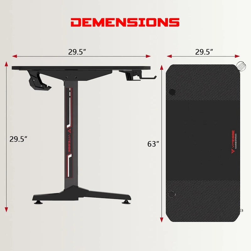 Bureau de jeu ergonomique BOSSIN en forme de T avec tapis de souris pleine surface, support de manette, porte-gobelet et crochet pour casque