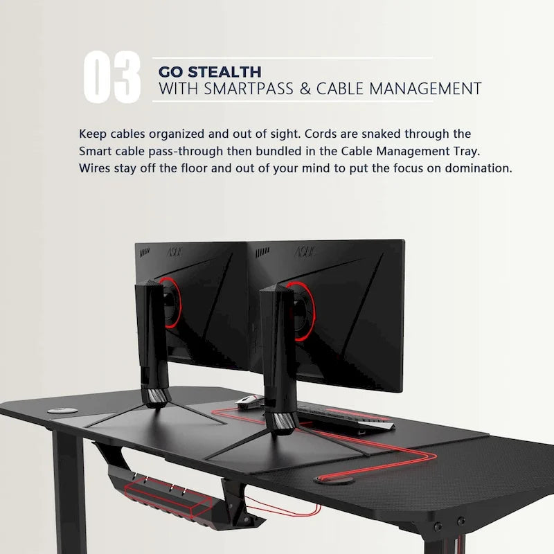 Bureau de jeu ergonomique BOSSIN en forme de T avec tapis de souris pleine surface, support de manette, porte-gobelet et crochet pour casque