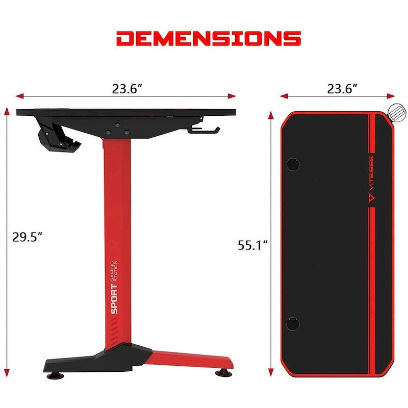 Bureau de jeu ergonomique BOSSIN en forme de T avec tapis de souris pleine surface, support de manette, porte-gobelet et crochet pour casque