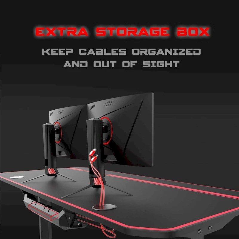 Bureau de jeu ergonomique BOSSIN en forme de T avec tapis de souris pleine surface, support de manette, porte-gobelet et crochet pour casque