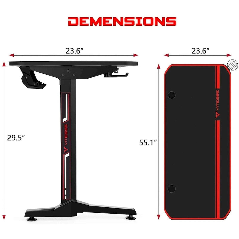 Bureau de jeu ergonomique BOSSIN en forme de T avec tapis de souris pleine surface, support de manette, porte-gobelet et crochet pour casque