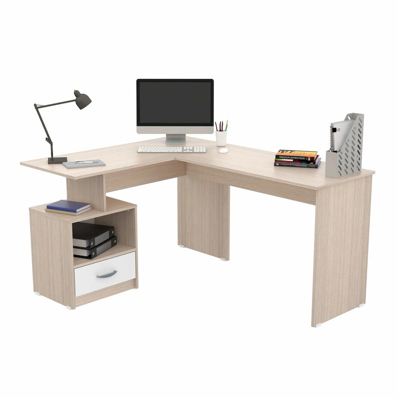 Bureau d'ordinateur d'angle Inval Merlin avec compartiment de rangement