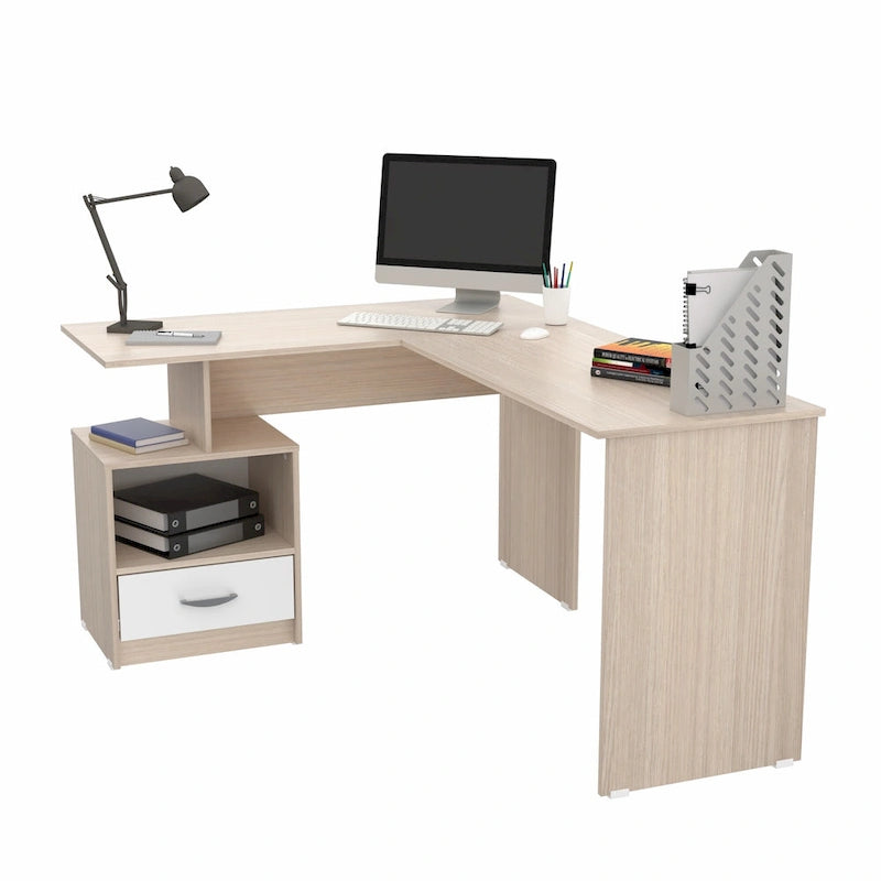 Bureau d'ordinateur d'angle Inval Merlin avec compartiment de rangement