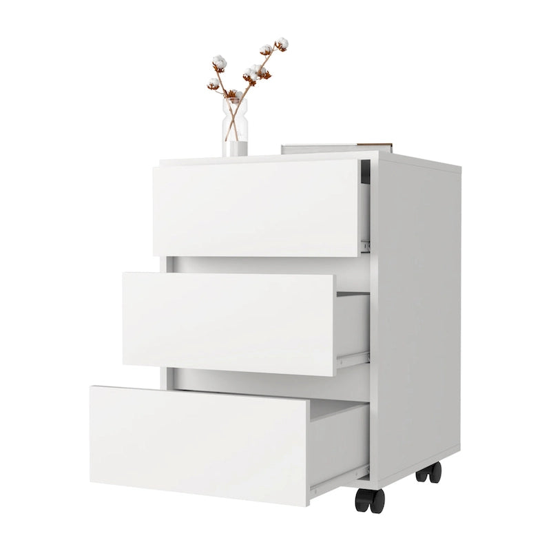 Meuble de classement à 3 tiroirs Artemisa de 66 cm de haut avec 4 roulettes et plateau supérieur