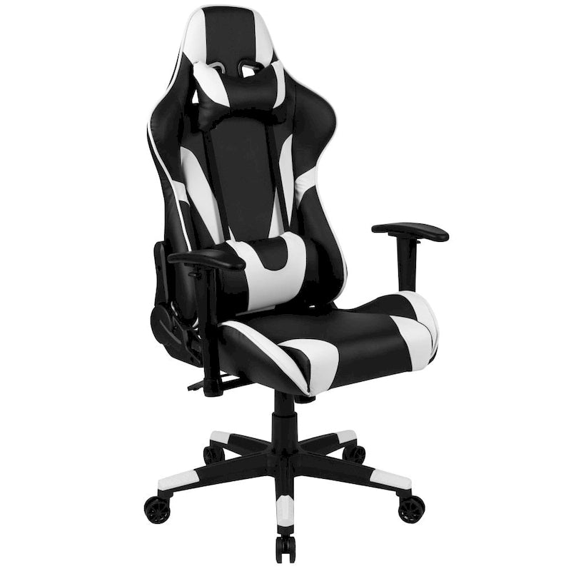 Chaise de jeu ergonomique de course avec dossier entièrement inclinable en similicuir rouge