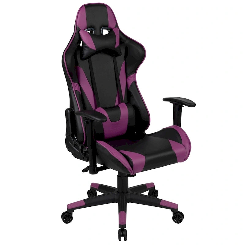 Chaise de jeu ergonomique de course avec dossier entièrement inclinable en similicuir rouge