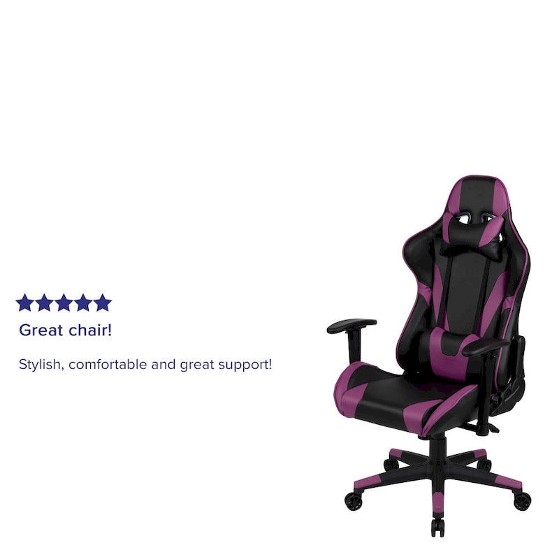 Chaise de jeu ergonomique de course avec dossier entièrement inclinable en similicuir rouge