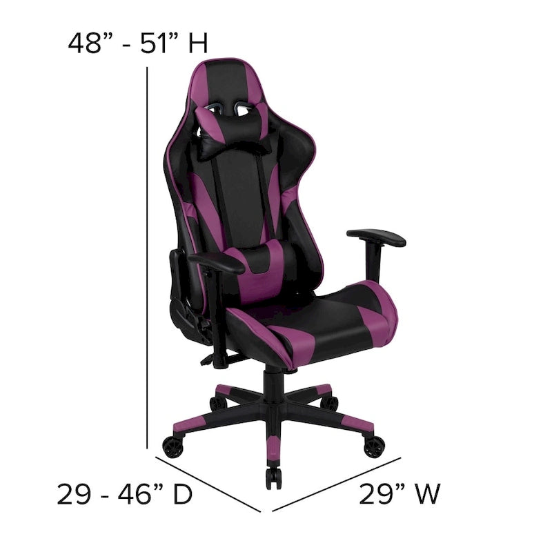 Chaise de jeu ergonomique de course avec dossier entièrement inclinable en similicuir rouge