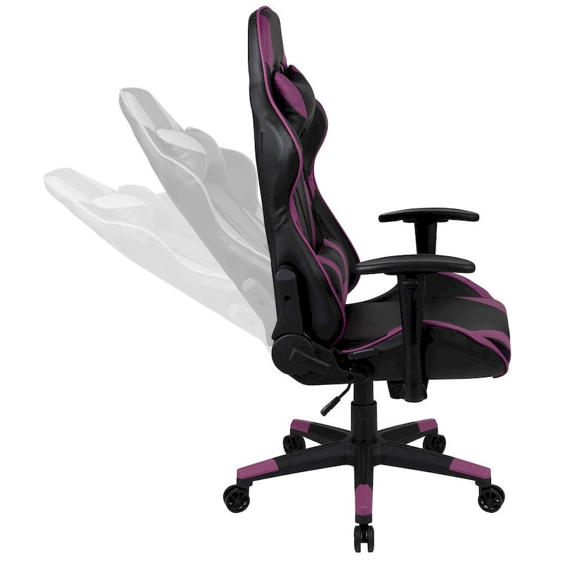 Chaise de jeu ergonomique de course avec dossier entièrement inclinable en similicuir rouge