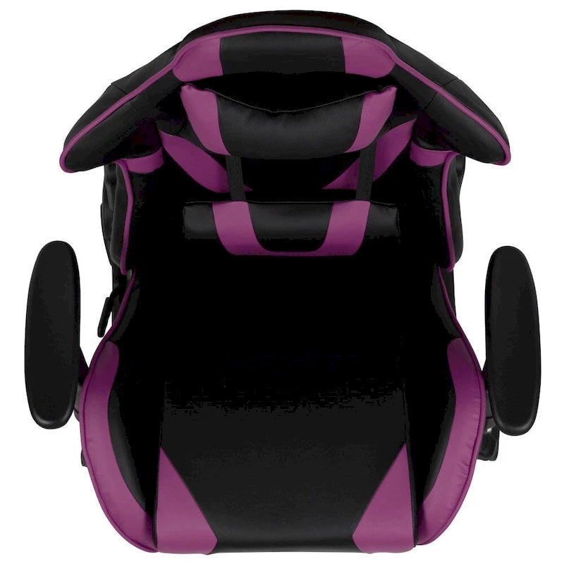 Chaise de jeu ergonomique de course avec dossier entièrement inclinable en similicuir rouge