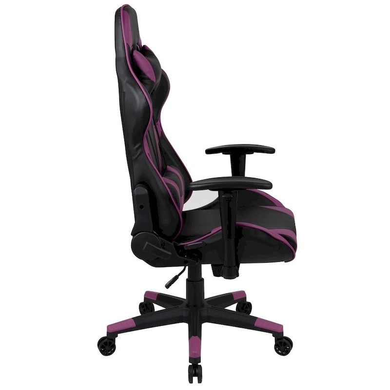 Chaise de jeu ergonomique de course avec dossier entièrement inclinable en similicuir rouge