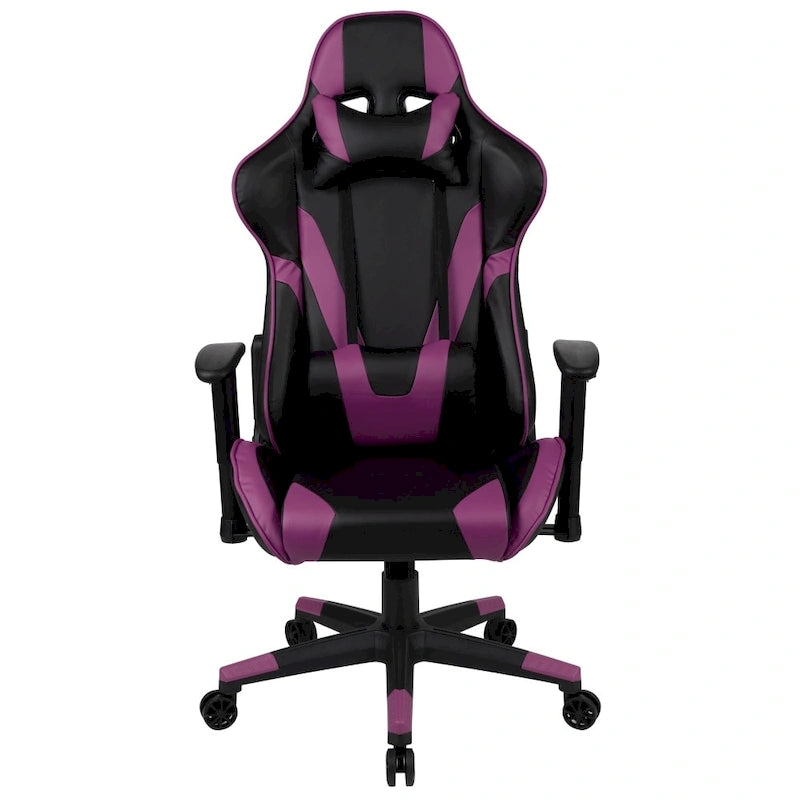 Chaise de jeu ergonomique de course avec dossier entièrement inclinable en similicuir rouge