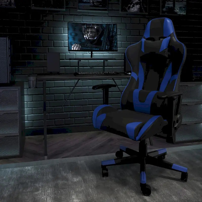 Chaise de jeu ergonomique de course avec dossier entièrement inclinable en similicuir rouge