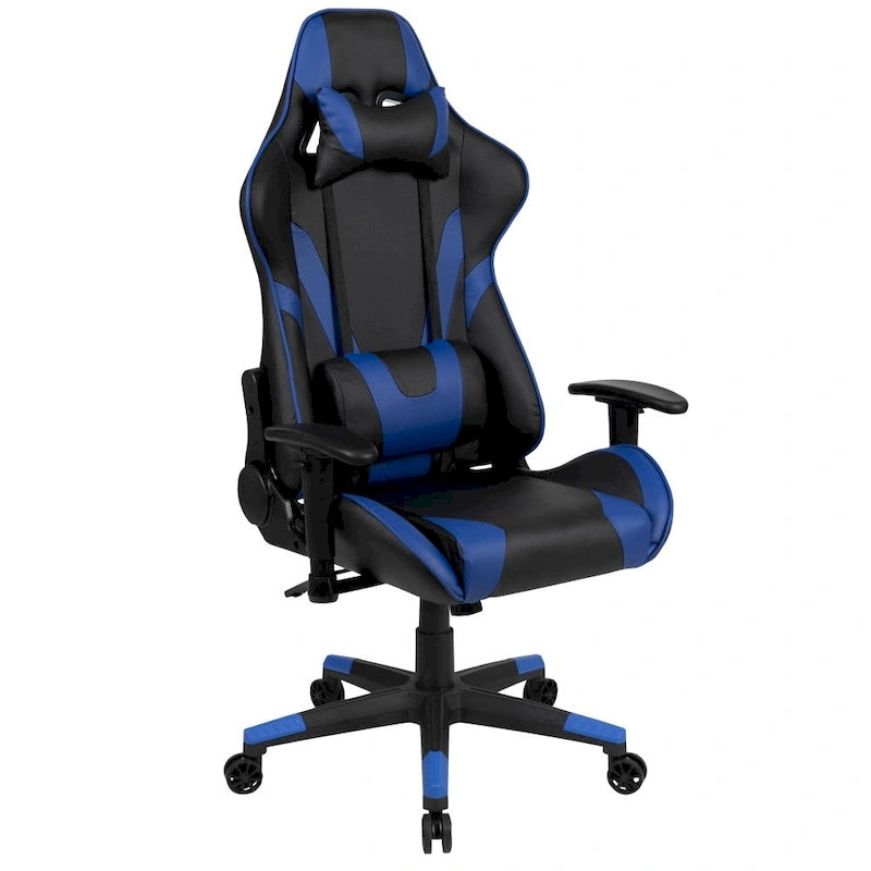 Chaise de jeu ergonomique de course avec dossier entièrement inclinable en similicuir rouge