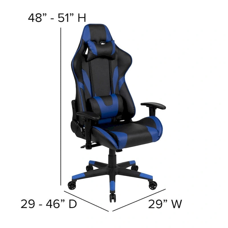 Chaise de jeu ergonomique de course avec dossier entièrement inclinable en similicuir rouge