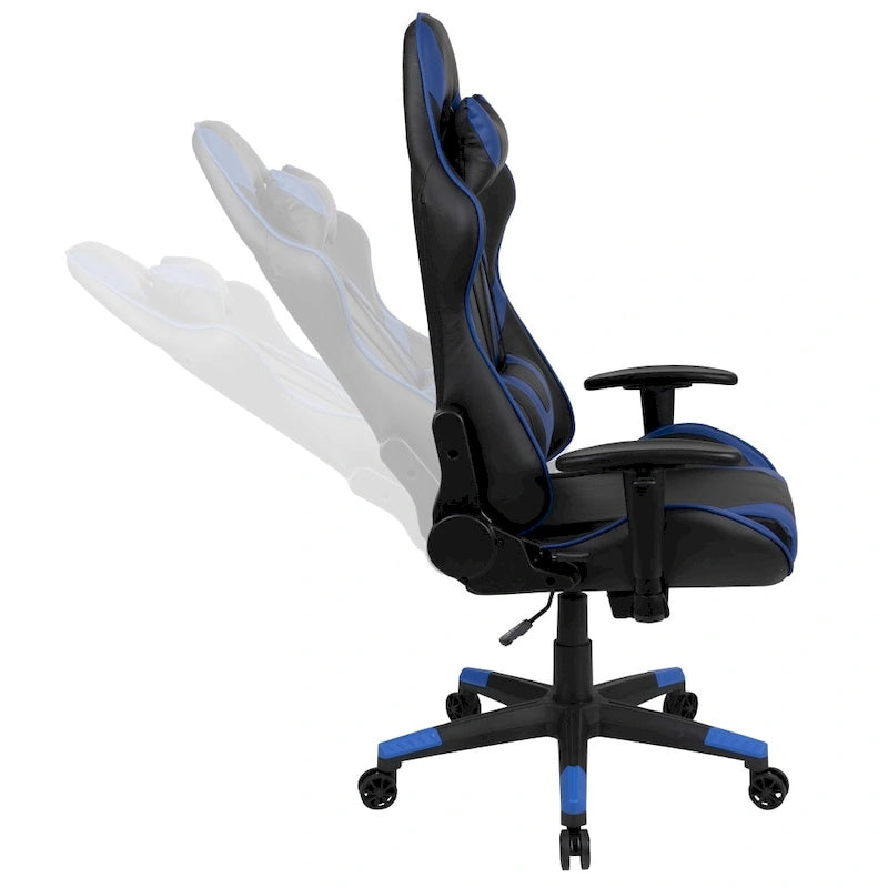 Chaise de jeu ergonomique de course avec dossier entièrement inclinable en similicuir rouge
