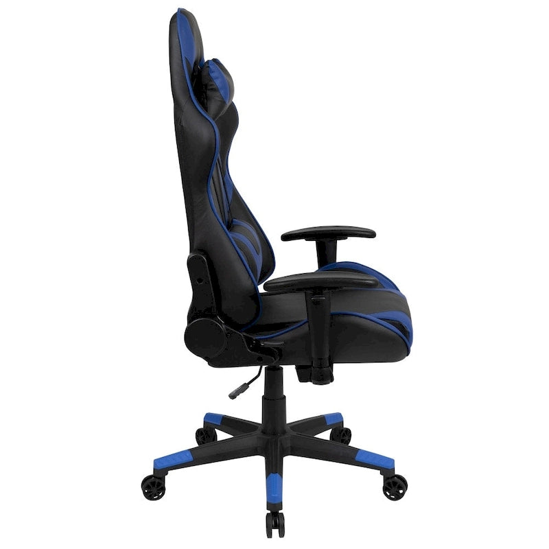 Chaise de jeu ergonomique de course avec dossier entièrement inclinable en similicuir rouge