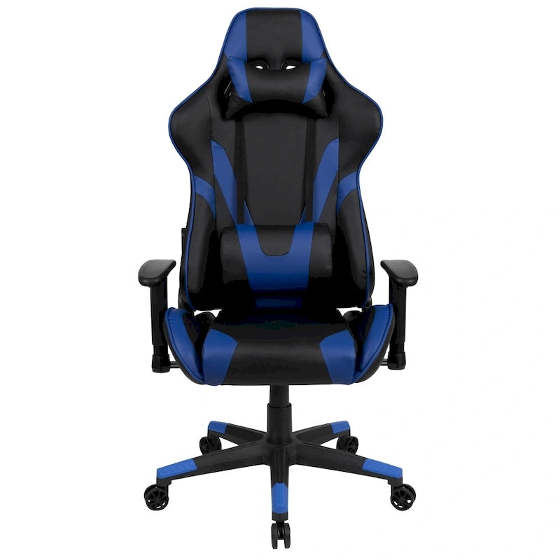 Chaise de jeu ergonomique de course avec dossier entièrement inclinable en similicuir rouge