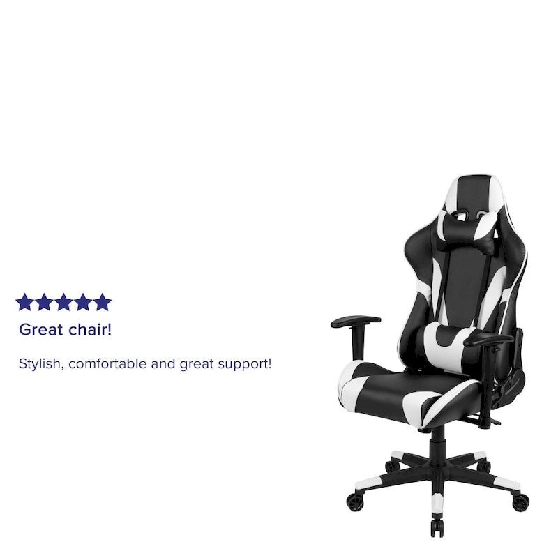Chaise de jeu ergonomique de course avec dossier entièrement inclinable en similicuir rouge