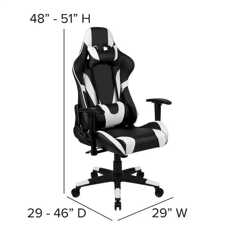 Chaise de jeu ergonomique de course avec dossier entièrement inclinable en similicuir rouge