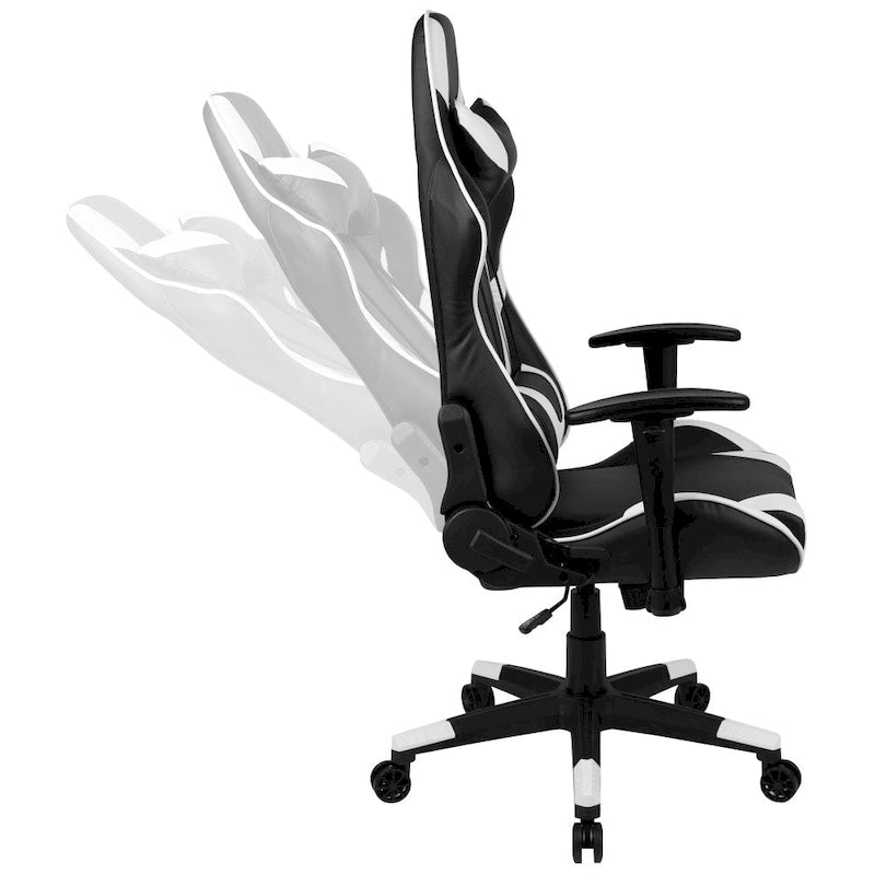 Chaise de jeu ergonomique de course avec dossier entièrement inclinable en similicuir rouge