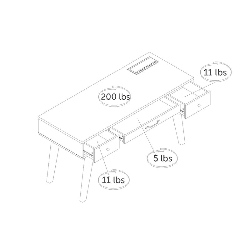 Bureau d'ordinateur Helsy South Shore avec barre d'alimentation