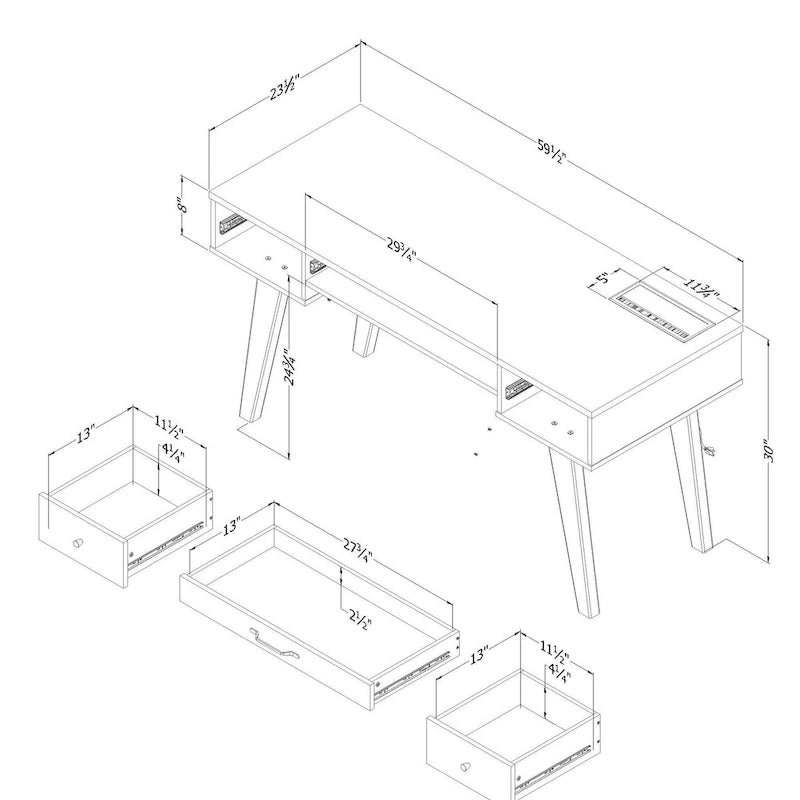 Bureau d'ordinateur Helsy South Shore avec barre d'alimentation
