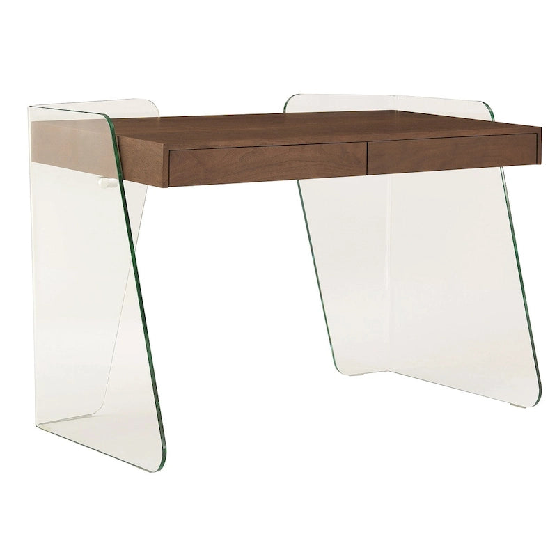 Bureau ARCHIE avec plateau en verre transparent.