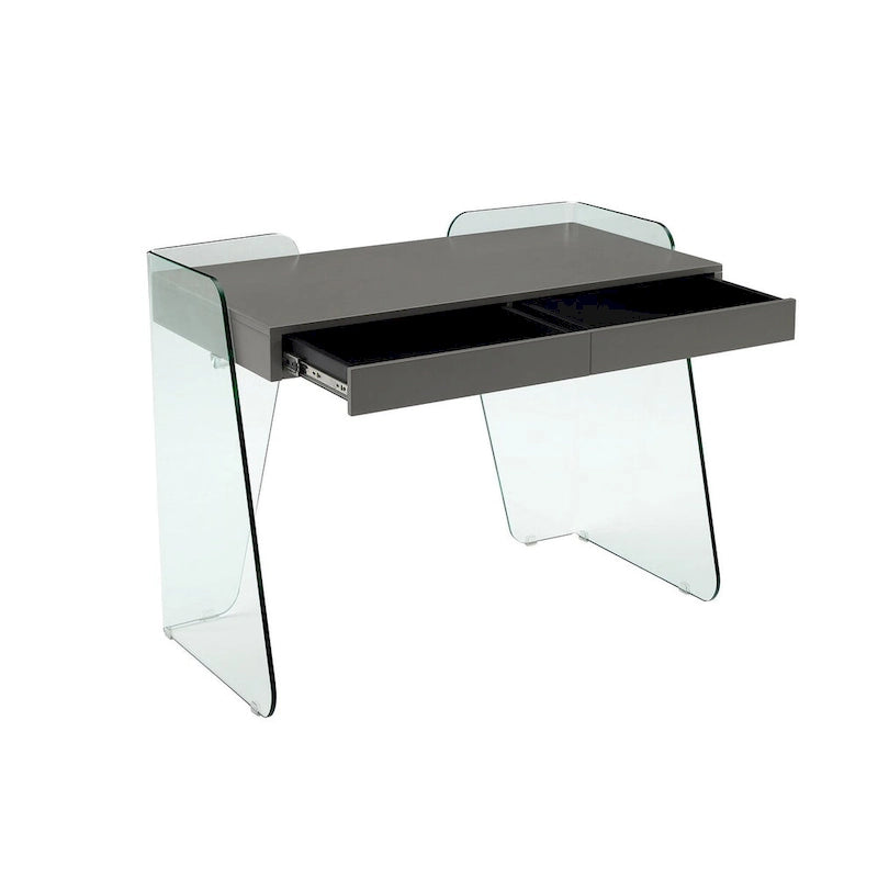 Bureau ARCHIE avec plateau en verre transparent.