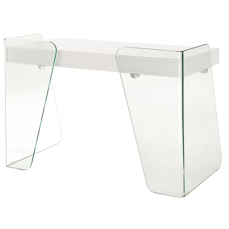 Bureau ARCHIE avec plateau en verre transparent.